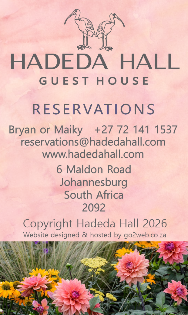 HADEDA HALL - HADEDA HALL GUEST HOUSE - GUEST HOUSE - ACCOMMODATION - B&B - SECURE ACCOMMODATION - OFF STREET PARKING - LUXURY ACCOMMODATION - FRIENDLY ACCOMMODATION - MODERN - STYLISH ACCOMMODATION - VALUE FOR MONEY - VALUE FOR MONEY ACCOMMODATION - SOLAR POWER - LONG TERM ACCOMMODATION _ CONVENIENT LOCATION - UJ - WITS - HOSPITALS - MILPARK HOSPITAL -PRIVATE - INTIMATE -contact details - contact us