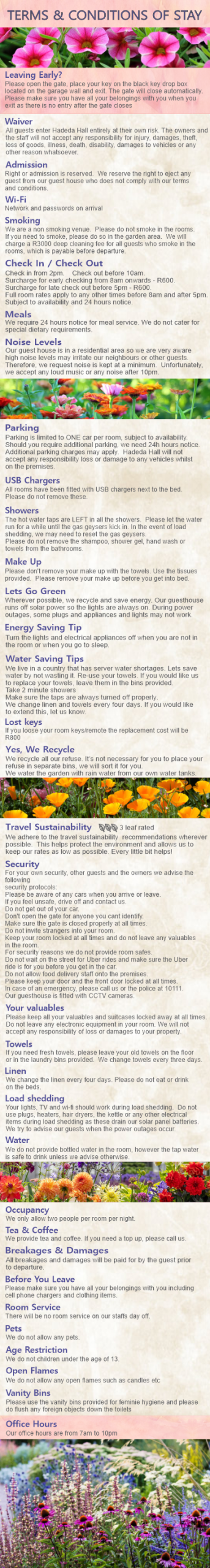 HADEDA HALL - HADEDA HALL GUEST HOUSE - GUEST HOUSE - ACCOMMODATION - B&B - SECURE ACCOMMODATION - OFF STREET PARKING - LUXURY ACCOMMODATION - FRIENDLY ACCOMMODATION - MODERN - STYLISH ACCOMMODATION - VALUE FOR MONEY - VALUE FOR MONEY ACCOMMODATION - SOLAR POWER - LONG TERM ACCOMMODATION _ CONVENIENT LOCATION - UJ - WITS - HOSPITALS - MILPARK HOSPITAL -PRIVATE - INTIMATE -terms and conditions