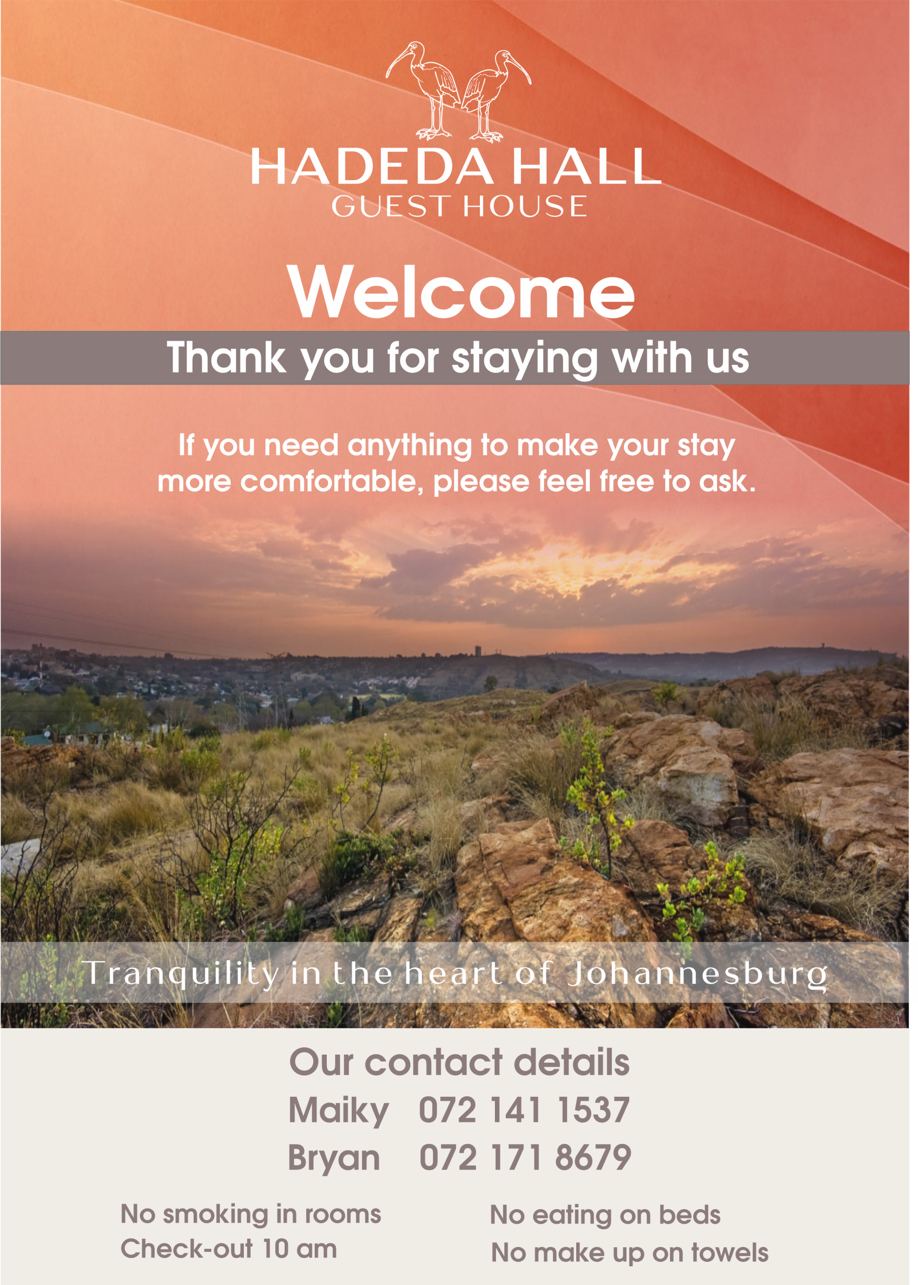 HADEDA HALL - HADEDA HALL GUEST HOUSE - GUEST HOUSE - ACCOMMODATION - B&B - SECURE ACCOMMODATION - OFF STREET PARKING - LUXURY ACCOMMODATION - FRIENDLY ACCOMMODATION - MODERN - STYLISH ACCOMMODATION - VALUE FOR MONEY - VALUE FOR MONEY ACCOMMODATION - SOLAR POWER - LONG TERM ACCOMMODATION _ CONVENIENT LOCATION - UJ - WITS - HOSPITALS - MILPARK HOSPITAL -PRIVATE - INTIMATE - IN ROOM BOOKLET