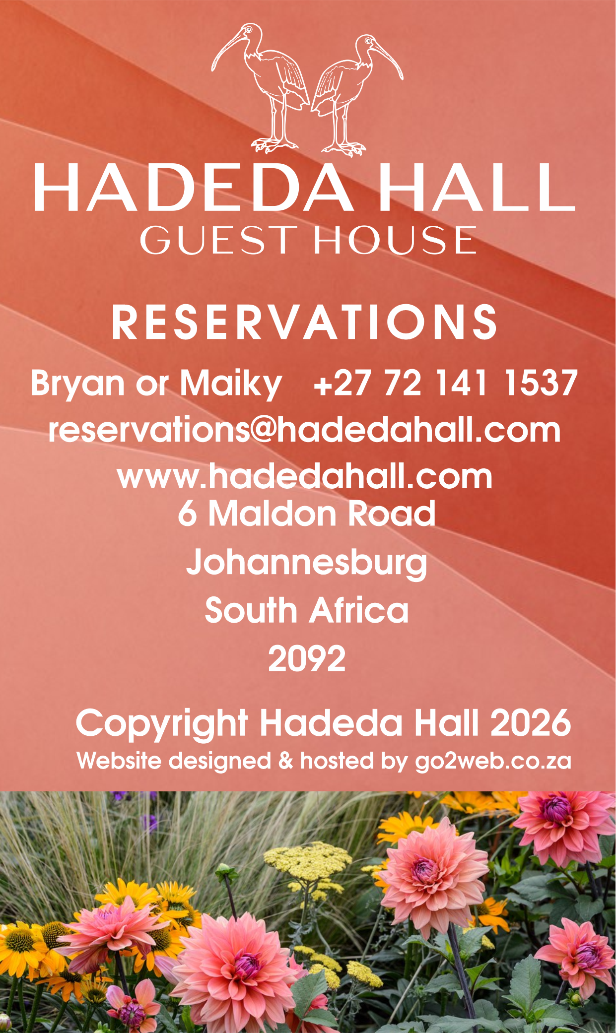 HADEDA HALL - HADEDA HALL GUEST HOUSE - GUEST HOUSE - ACCOMMODATION - B&B - SECURE ACCOMMODATION - OFF STREET PARKING - LUXURY ACCOMMODATION - FRIENDLY ACCOMMODATION - MODERN - STYLISH ACCOMMODATION - VALUE FOR MONEY - VALUE FOR MONEY ACCOMMODATION - SOLAR POWER - LONG TERM ACCOMMODATION _ CONVENIENT LOCATION - UJ - WITS - HOSPITALS - MILPARK HOSPITAL -PRIVATE - INTIMATE - contact us